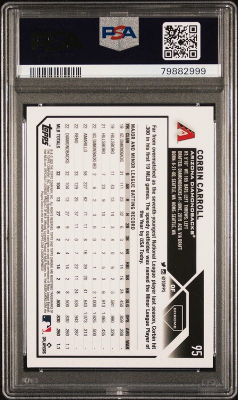 2023 Topps Chrome Aqua Lava Refractor #95 Corbin Carroll RC PSA 9 MINT [183/199] view 2