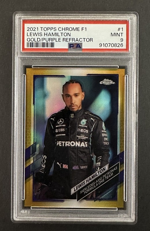 2021 Topps Chrome Formula 1 #1 Lewis Hamilton Gold/Purple Refractor PSA 10