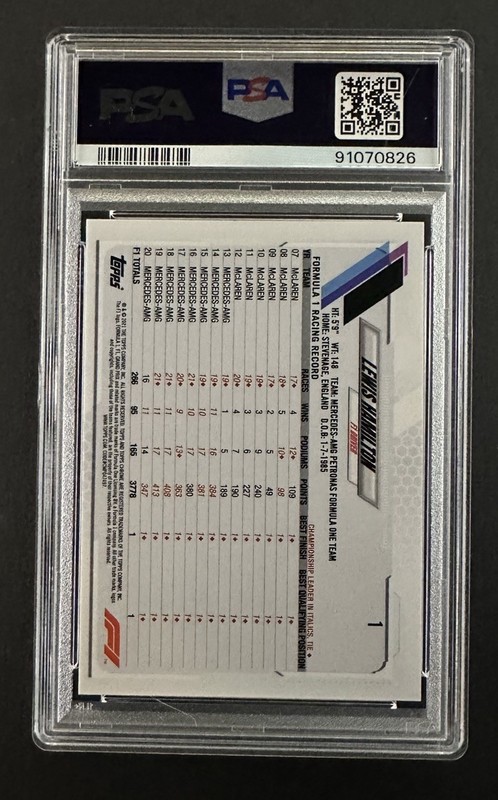 2021 Topps Chrome Formula 1 #1 Lewis Hamilton Gold/Purple Refractor PSA 10 view 2