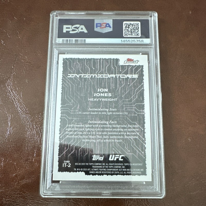 Topps 2025 Finest UFC Jon Jones Intimidators Insert #IT-2 PSA 10 view 2