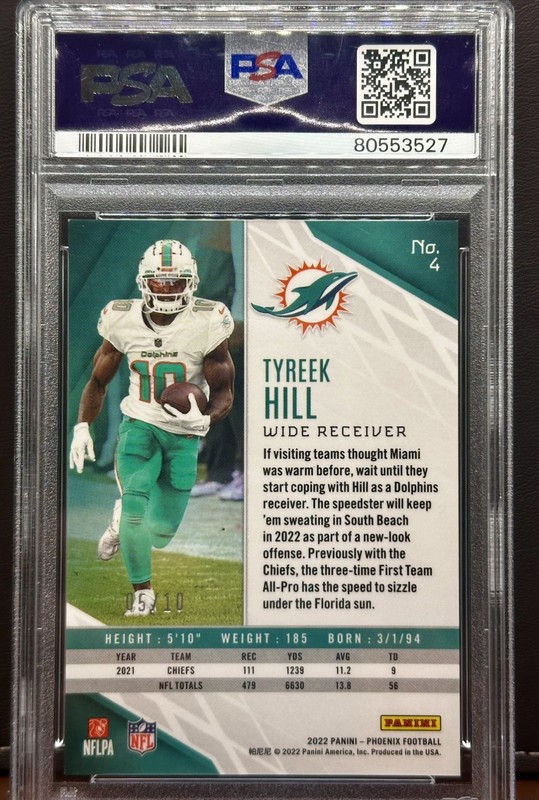 2022 Panini Phoenix - Tyree Hill Black Lazer/10 PSA 9 Low Pop Dolphins   view 2