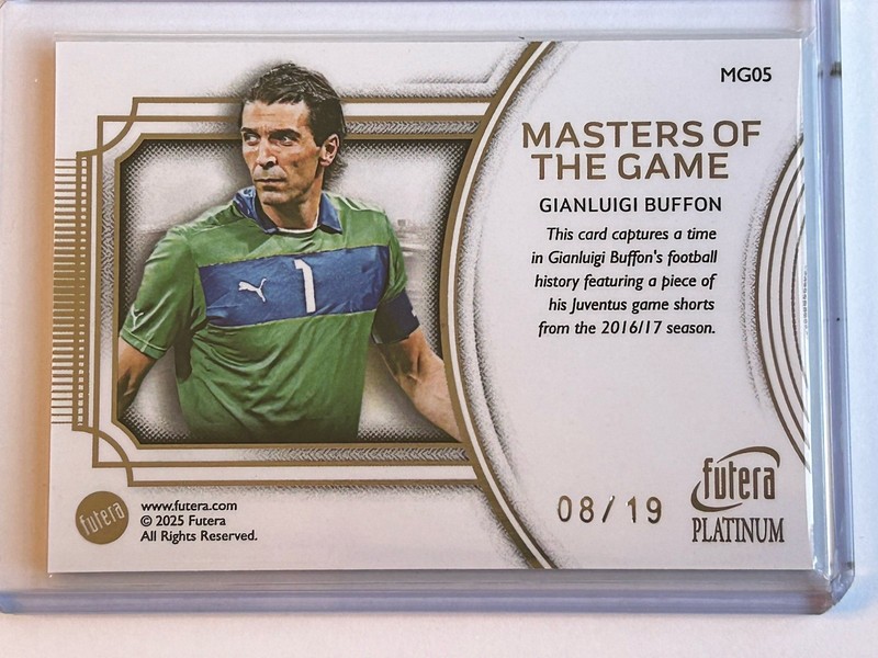 Futera Platinum 2025 Gianluigi Buffon -Masters Of The Game Match Worn /19- Italy view 2