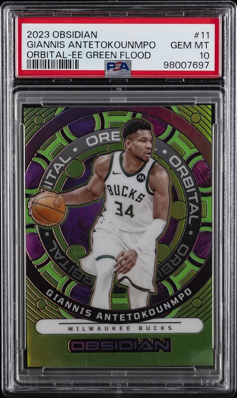 2023 PANINI OBSIDIAN ORBITAL EE GREEN FLOOD GIANNIS ANTETOKOUNMPO 10/25 PSA 10