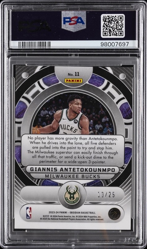 2023 PANINI OBSIDIAN ORBITAL EE GREEN FLOOD GIANNIS ANTETOKOUNMPO 10/25 PSA 10 view 2