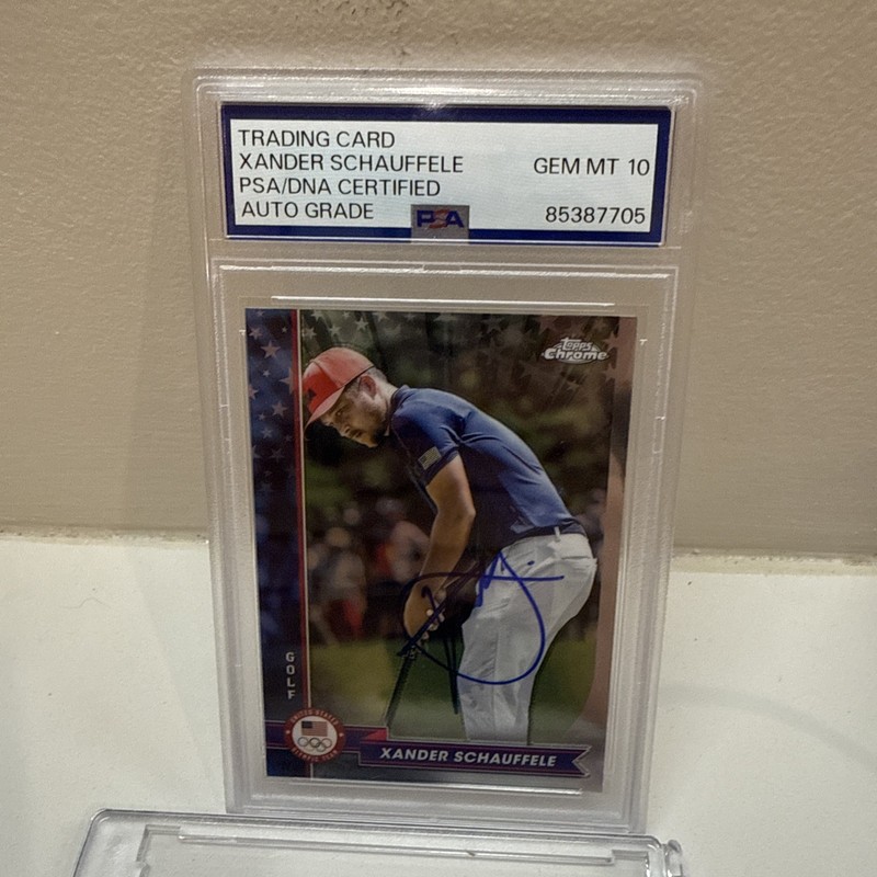 XANDER SCHAUFFELE SIGNED 2024 TOPPS CHROME GOLF USA OLYMPICS PSA AUTO 10