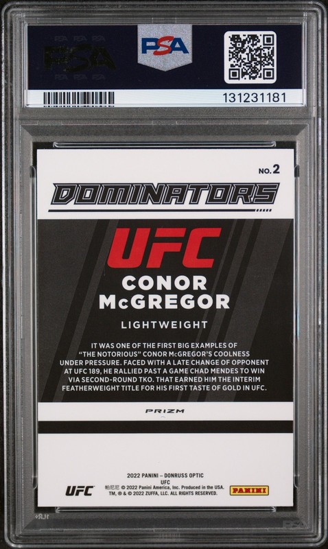 2022 PANINI DONRUSS OPTIC UFC DOMINATORS WHITE SPARKLE #2 CONOR MCGREGOR PSA 9 view 2