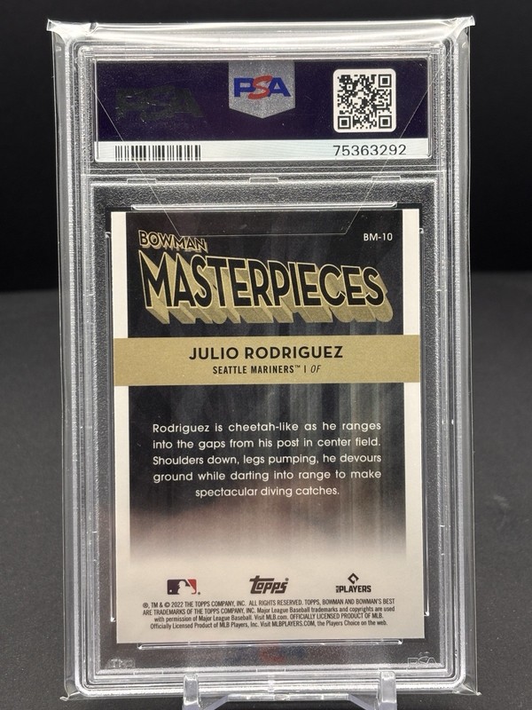 2022 Bowman's Best Julio Rodriguez Rookie Bowman Masterpieces Refractor PSA 10 view 2