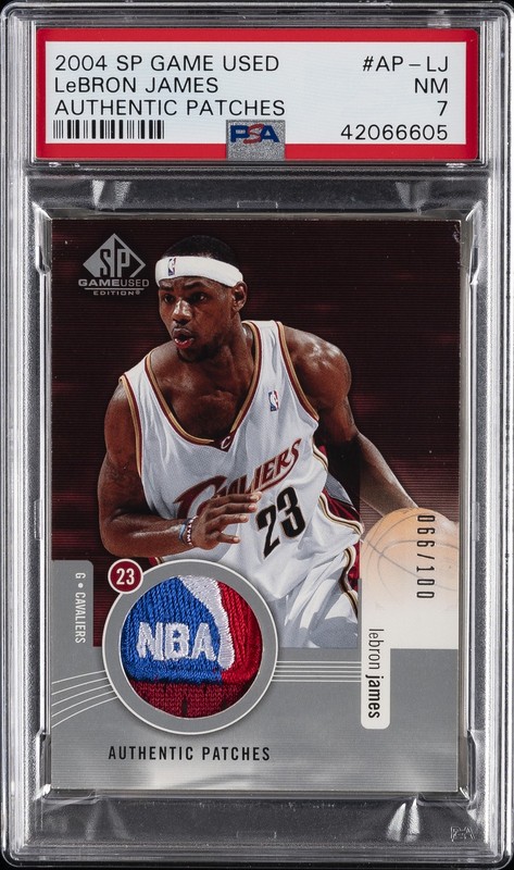 2004 SP GAME USED AUTH PATCHES #AP-LJ LEBRON JAMES 66/100 PSA 7 AUTO
