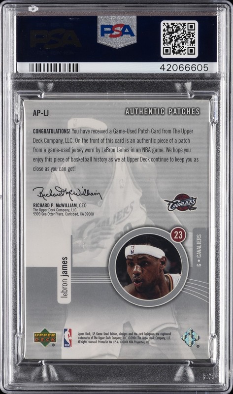 2004 SP GAME USED AUTH PATCHES #AP-LJ LEBRON JAMES 66/100 PSA 7 AUTO view 2