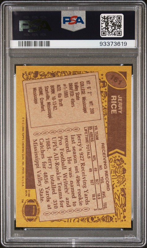 1986 TOPPS #161 JERRY RICE PSA 7 view 2