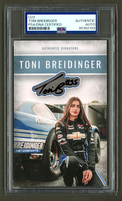 Toni Breidinger Signed Cut Display (PSA) NASCAR Custom Photo Card Racing Auto