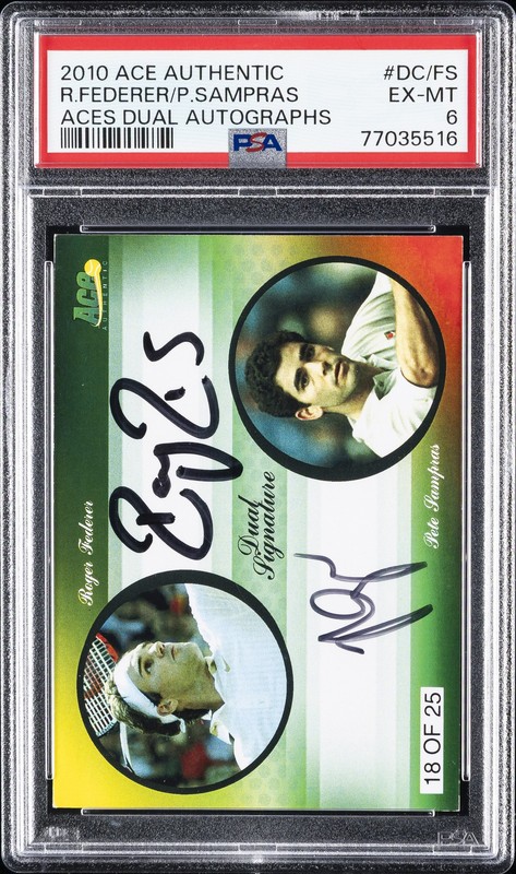 2010 ACE AUTH ACES DUAL AUTOS #DC/FS PETE SAMPRAS/ROGER FEDERER 18/25 PSA 6 AUTO