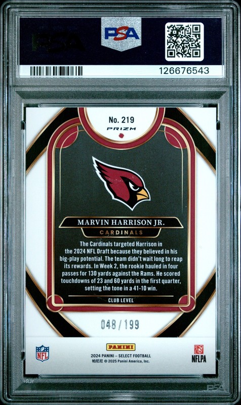 2024 PANINI SELECT WHITE SHOCK #219 MARVIN HARRISON JR. 48/199 PSA 10 view 2