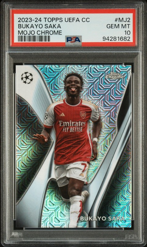 2023-24 Topps Chrome UEFA Club Competitions Bukayo Saka Mojo Case Hit PSA 10