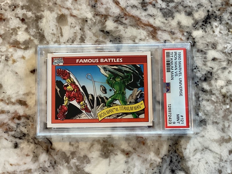 Iron Man Vs Titanium Man PSA 9 Mint 1990 Marvel Universe #121. Distributed Impel