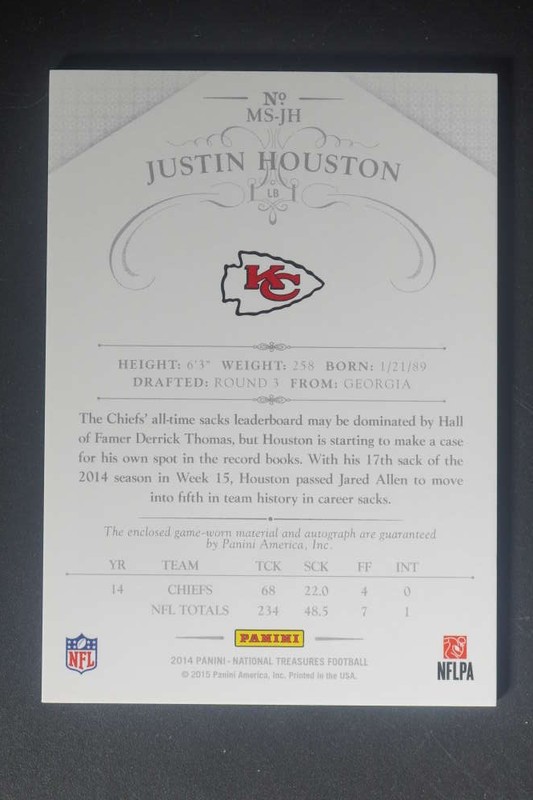 2014 Panini National Treasures Justin Houston Jersey Auto Silver /25 DV1048 view 2