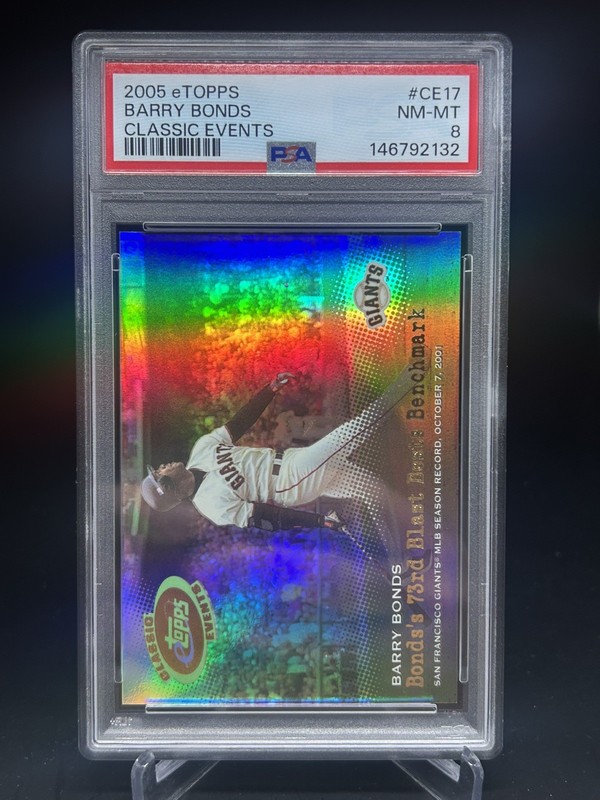 2005 eTopps Barry Bonds “Classic Events” 73rd Home Run Card #CE17 PSA 8 view 2