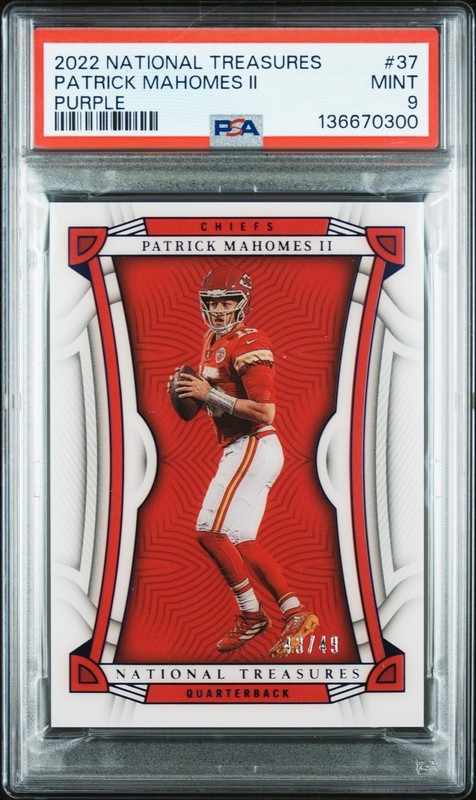 2022 NATIONAL TREASURES PURPLE #37 PATRICK MAHOMES II 43/49 PSA 9