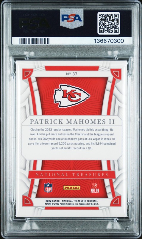 2022 NATIONAL TREASURES PURPLE #37 PATRICK MAHOMES II 43/49 PSA 9 view 2