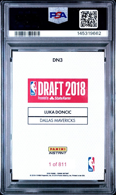 2018 PANINI INSTANT DRAFT NIGHT #DN3 LUKA DONCIC PSA 8 view 2