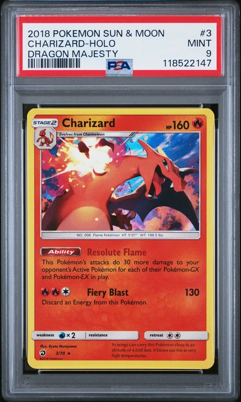 2018 POKEMON SUN & MOON DRAGON MAJESTY #3 CHARIZARD-HOLO PSA 9
