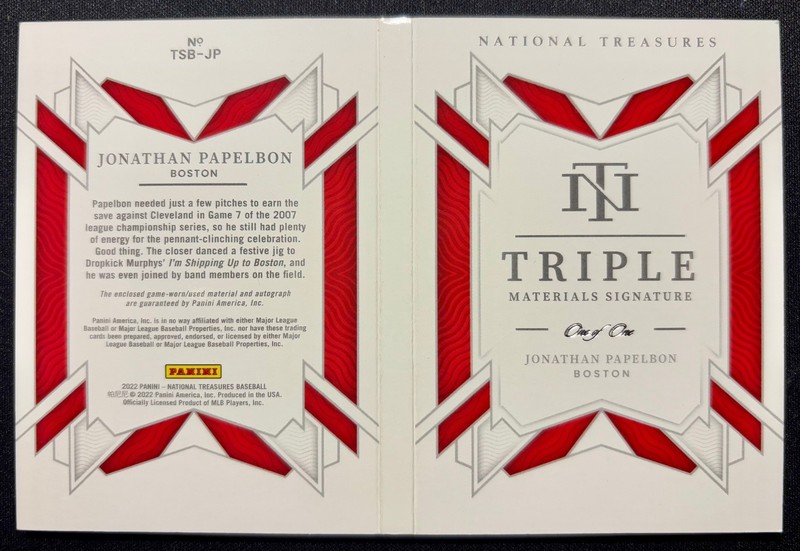 2022 NATIONAL TREASURES JONATHAN PAPELBON TRIPLE MAT'L AUTO "ONE OF ONE"!! SWEET view 2