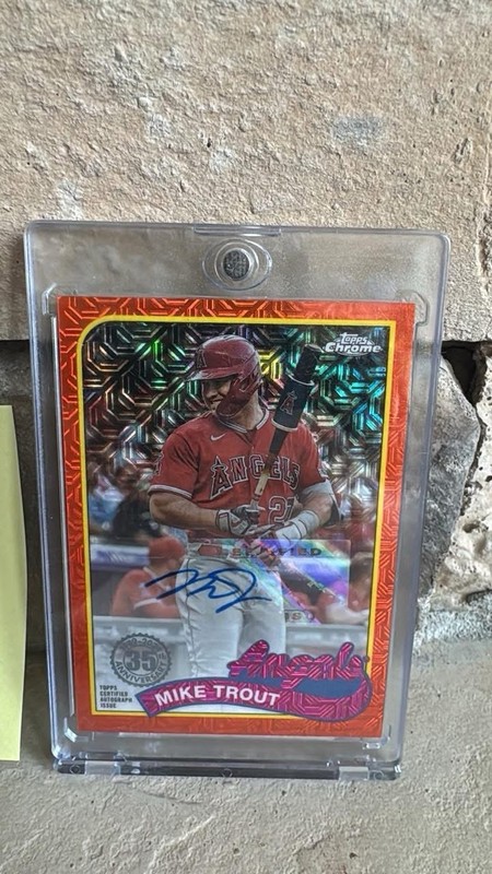 2018 Topps Heritage Shohei Ohtani & 2024 Topps Chrome Mike Trout Auto /25 view 2