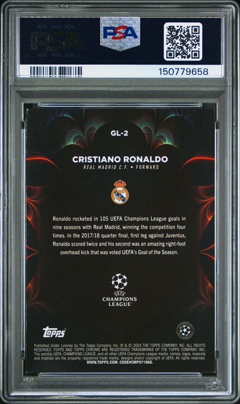 2023-24 TOPPS CHROME UEFA CLUB COMPETITIONS GOLAZO #GL2 CRISTIANO RONALDO PSA 8 view 2