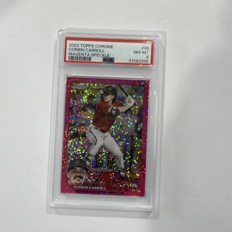 Topps 2023 Chrome Corbin Carroll Magenta Speckle 72 /350 PSA 8 Diamondbacks view 1