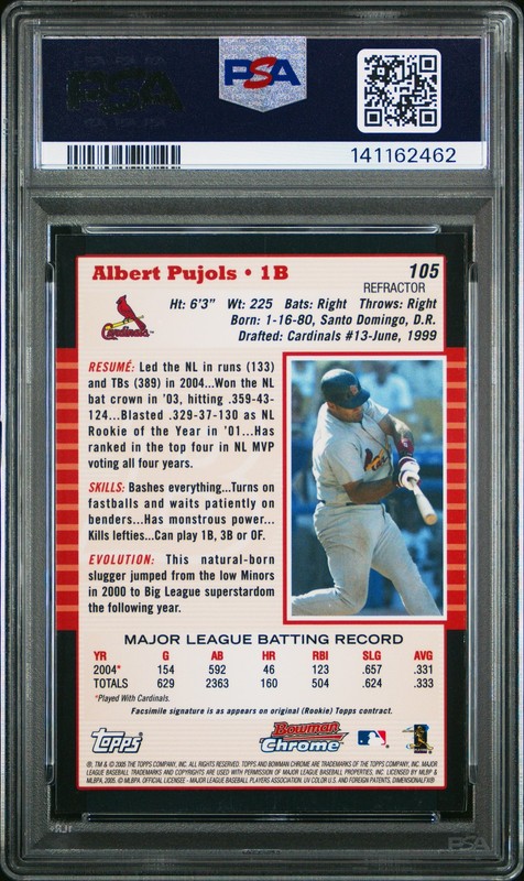 2005 BOWMAN CHROME REFRACTOR #105 ALBERT PUJOLS PSA 8 view 2