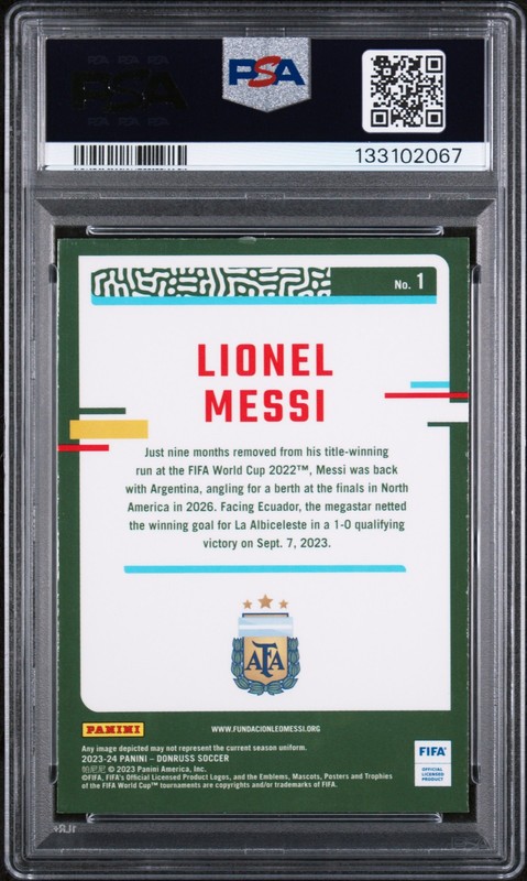 2023-24 PANINI DONRUSS FIFA OPTIC #1 LIONEL MESSI PSA AUTHENTIC AUTO AUTHENTIC view 2