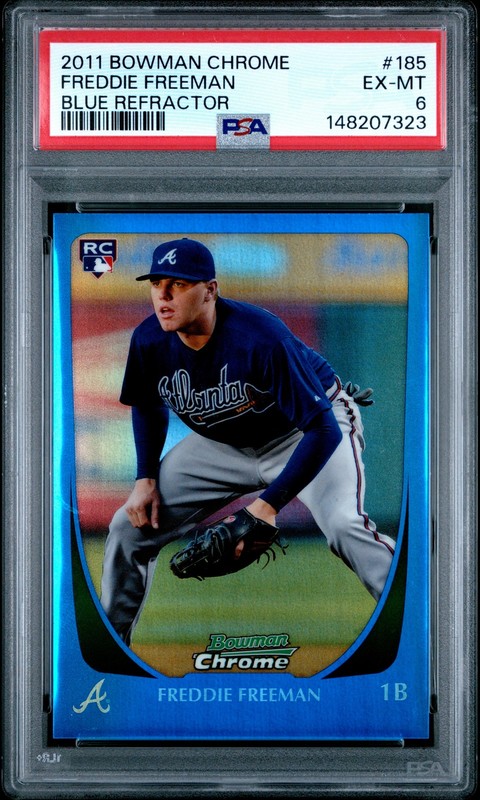 2011 BOWMAN CHROME BLUE REFRACTOR #185 FREDDIE FREEMAN ROOKIE RC 89/150 PSA 6