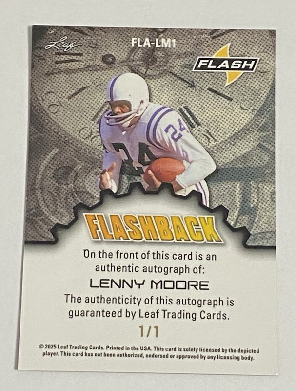2025 Leaf Football Eclectic Lenny Moore Flash Auto #1/1 Autograph view 2
