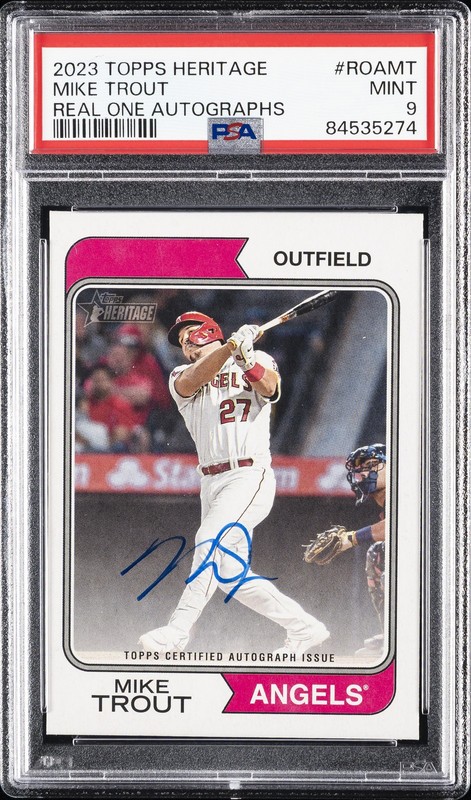 2023 TOPPS HERITAGE REAL ONE AUTOS #ROAMT MIKE TROUT PSA 9 AUTO