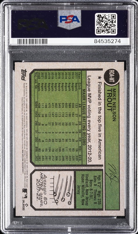 2023 TOPPS HERITAGE REAL ONE AUTOS #ROAMT MIKE TROUT PSA 9 AUTO view 2