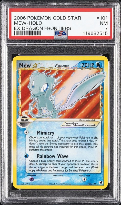 2006 POKEMON EX DRAGON FRONTIERS GOLD STAR #101 MEW-HOLO PSA 7
