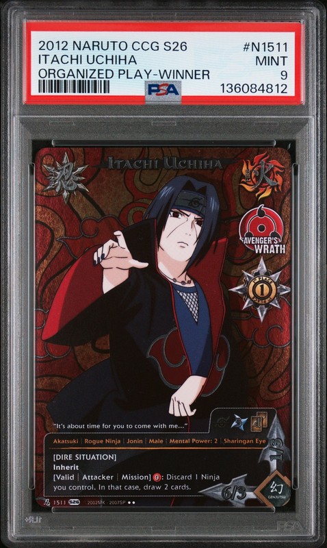 2012 NARUTO CCG SERIES 26: AVENGER'S WRATH #N1511 ITACHI UCHIHA PSA 9