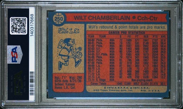 1974 Topps Wilt Chamberlain #250 PSA 5 EX HOF San Diego Conquistadors view 2