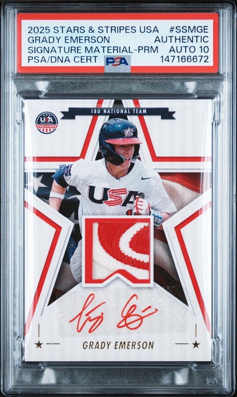 2025 Stars & Stripes Grady Emerson /25 * Red Ink * Auto PSA 10 USA Baseball SSP
