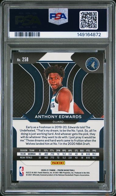 2020-21 Panini Prizm Anthony Edwards RC Rookie #258 PSA 10 Gem Mint - Minnesota view 2