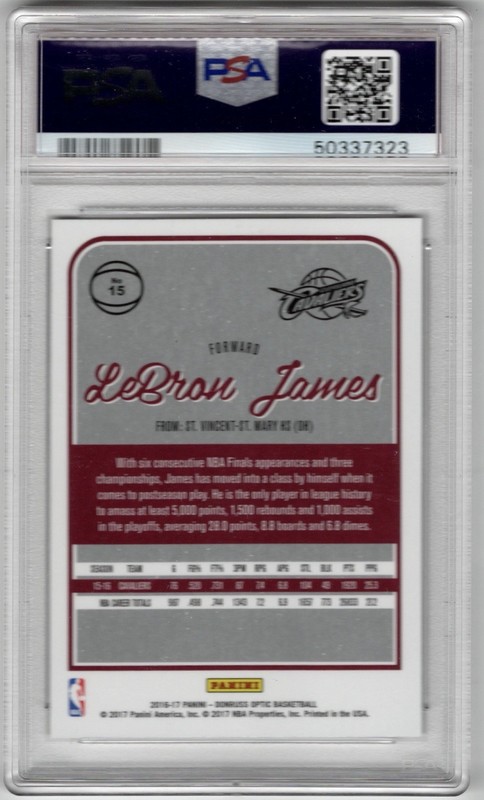2016 Panini Donruss Optic LeBron James #15 PSA 10 Gem Mint view 2