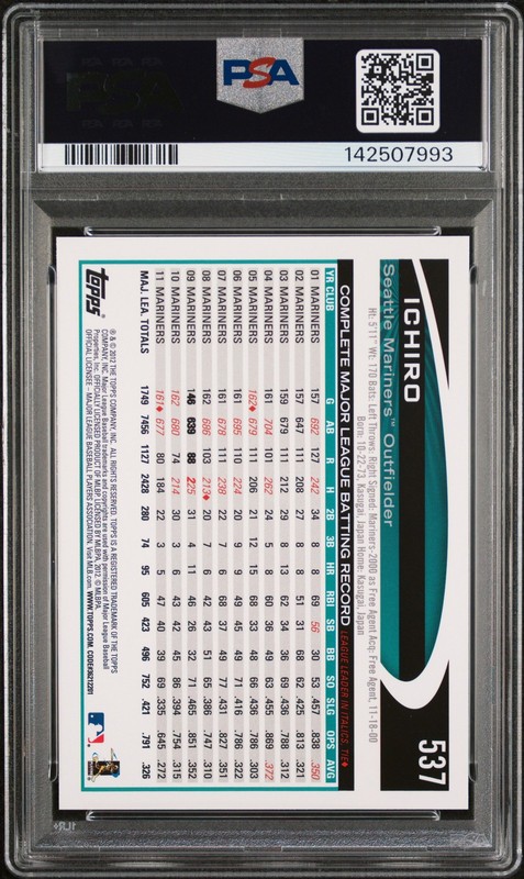 2012 TOPPS #537 ICHIRO PSA 10 view 2
