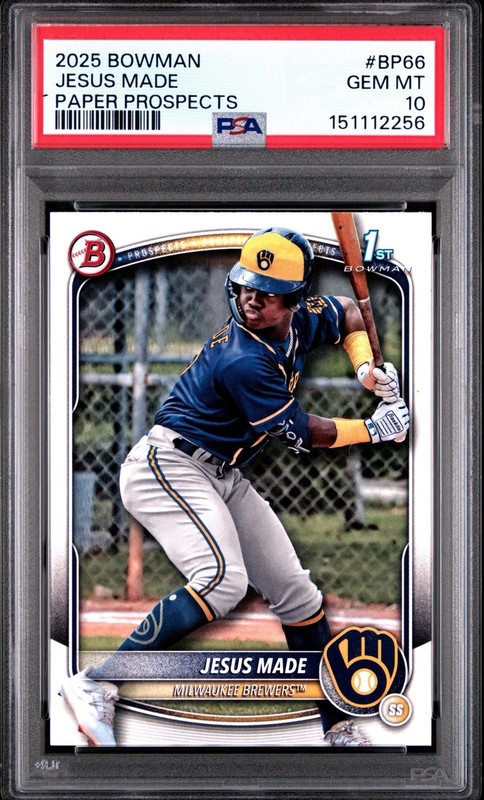 PSA 10 JESUS MADE 1st 2025 Bowman Paper Prospects BREWERS Rookie RC GEM MINT