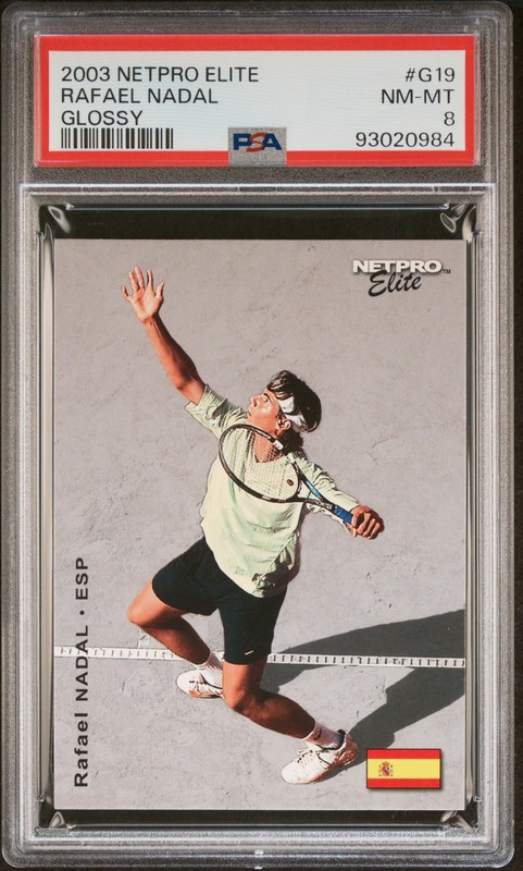 2003 NETPRO ELITE GLOSSY #G19 RAFAEL NADAL ROOKIE RC 1/100 PSA 8