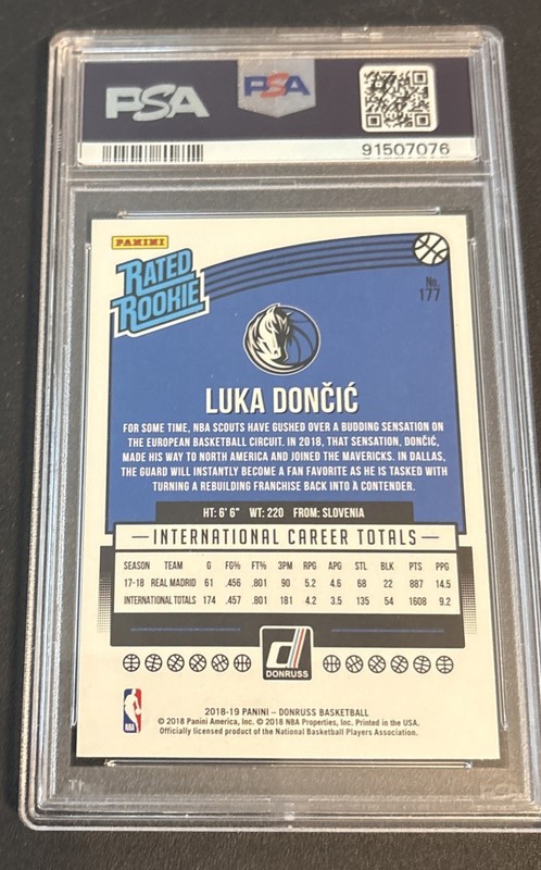 LUKA DONCIC 2018-19 Panini Donruss YELLOW FLOOD ROOKIE card PSA 9 Mint LAKERS Rc view 2
