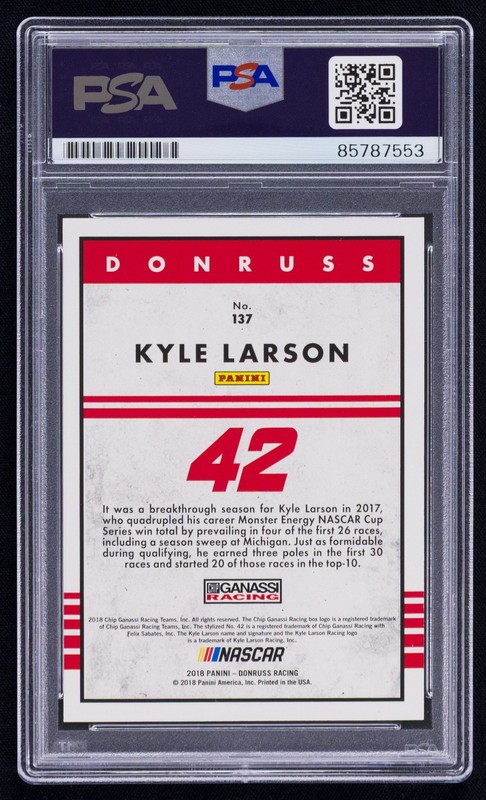 Kyle Larson Signed 2018 Donruss Card #137 (PSA) 148/299 NASCAR Racing Auto view 2