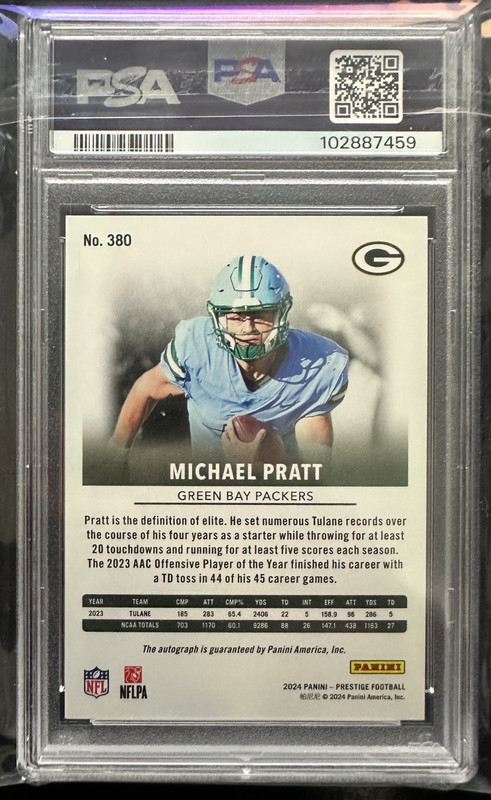 Michael Pratt 2024 Panini Prestige Rookies #380 Xtra Points Red Auto /199 PSA 9 view 2