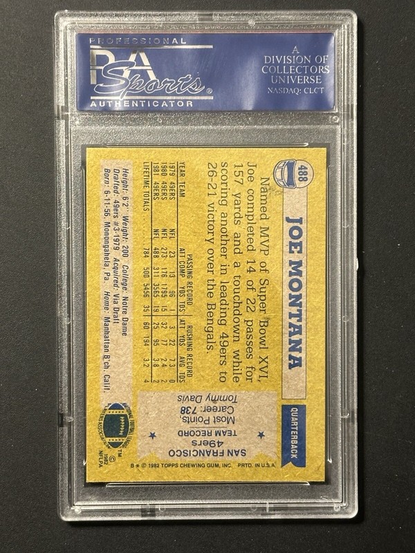 1982 Topps Football PSA 9 #488 Joe Montana 2nd Year WELL CENTERED view 2