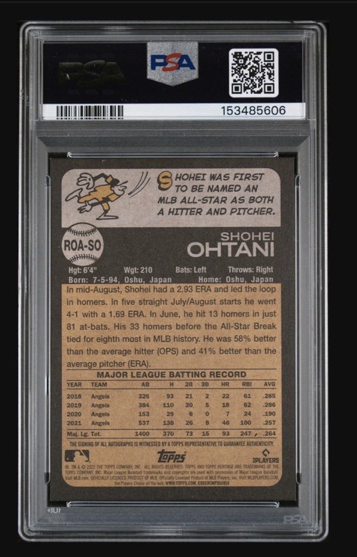 2022 Topps Heritage Real One Autographs Shohei Ohtani PSA 9 Gem Mint 10 Auto view 2