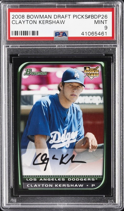 2008 BOWMAN DRAFT #BDP26 CLAYTON KERSHAW ROOKIE RC PSA 9